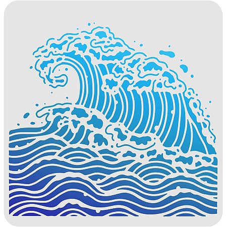 FINGERINSPIRE Sea Waves Drawing Painting Stencils Templates 11.8x11.8 inch Plastic Stencils Decoration Square Reusable Stencils for Painting on Wood, Floor, Wall and Fabric