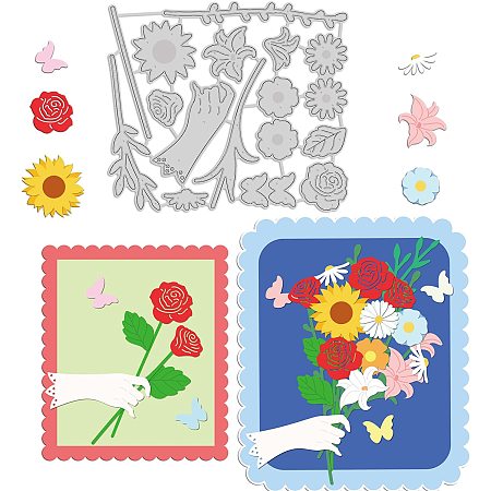 GLOBLELAND Handheld Flower Embossing Template Butterfly and Rose Carbon Steel Die Cuts Lily Embossing for Scrapbooking Card DIY Craft