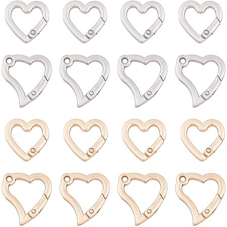 ARRICRAFT 16 Pack Spring Gate Ring Clasps, 2 Colors Heart Shaped Trigger Snap Buckle Alloy Snap Hooks Clip Keyring Key Chain Buckles DIY Accessories for Handbag Purse Shoulder Strap(0.4/0.8 inch)