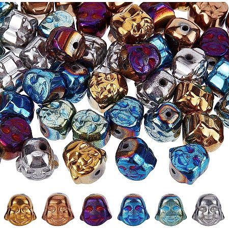 PandaHall Elite 60pcs Buddha Head Beads, 6 Colors Synthetic Hematite Beads Buddha Head Spacers Buddhism Connector Beads for Necklace Bracelet Earring Jewelry Making DIY Crafts, Hole 1mm