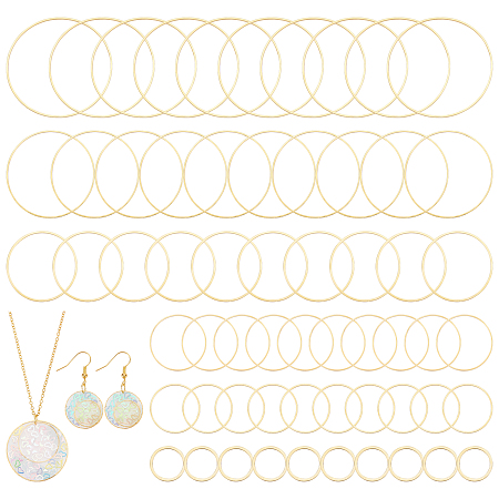 CHGCRAFT 240Pcs 6 Style Round Earring Beading Hoop Rings Brass O Linking Rings Circle Round Beading Hoop Open Bezel Pendant Frame for DIY Craft Jewelry Making Earring Necklace 8~30mm, Golden