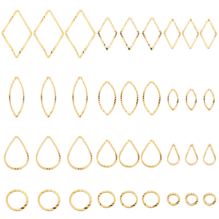 SUPERFINDINGS 120Pcs 4 Style Brass Linking Rings Charms Golden Open Bezel Charms Connectors Blank Frame Hollow Pendants for Dangle Beading Hoop Jewelry Making