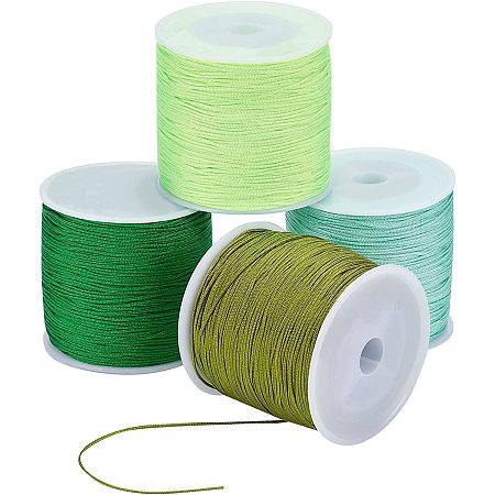PandaHall Elite 435 Yards Green Beading String, 0.8mm Crafting Nylon Cords 4 Rolls Chinese Knotting Cord Kumihimo Macrame Thread for St. Patrick's Day Christmas Spring Friendship Jewelry Making