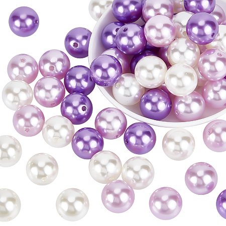 PandaHall Elite 60Pcs 3 Colors Custom Resin Imitation Pearl Beads, Round, Mixed Color, 20mm, Hole: 2.6mm, 20pcs/color