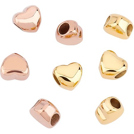 DICOSMETIC 8Pcs 10.5mm 2 Colors Stainless Steel Heart European Beads Heart Large Hole Beads Spacer Beads Metal Heart Loose Beads 5mm Hole Valentine's Day Beads for Jewelry Making DIY Findings