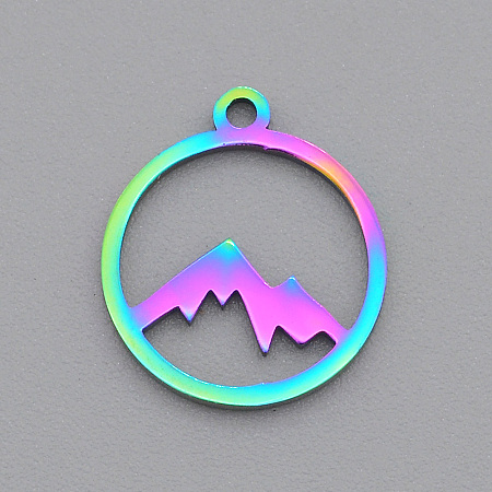 Honeyhandy Ion Plating(IP) 201 Stainless Steel Laser Cut Pendants, Mountain, Rainbow Color, 14x12x1mm, Hole: 1mm
