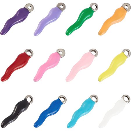 UNICRAFTALE 12Pcs 12 Colors Enamelled Charms Hypoallergenic Italian Horn Charms 1mm Small Hole Stainless Steel Horn of Plenty Pendants for DIY Jewelry Making