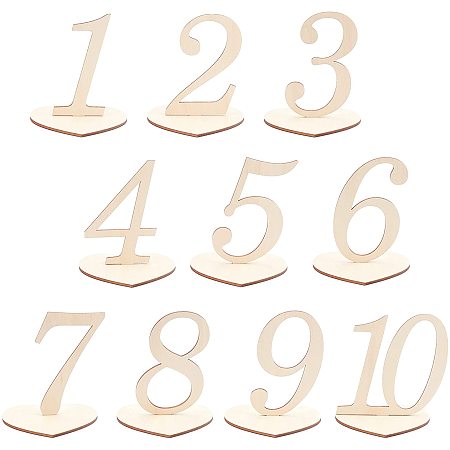 AHANDMAKER 10 PCS Wooden Number, Table Number Decoration with Heart Shape Stand Hotel Engagement 1-20 Set for Wedding, Banquet, Birthday, Anniversary, Home, Babyshower Party