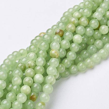 ARRICRAFT Natural Flower Jade Beads, Dyed, Round, Light Green, about 6mm in diameter, hole: 0.8mm, about 66pcs/strand, 16 inch
