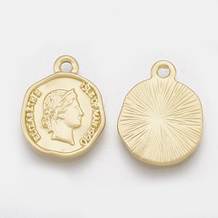 Honeyhandy Smooth Surface Alloy Coin Pendants, Matte Gold Color, 15.5x12x1.5mm, Hole: 1.4mm