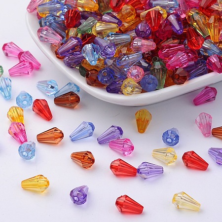 Transparent Acrylic Beads, teardrop, Mixed-Color, Dyed, about 9mm long, 6mm wide, hole:1.2mm