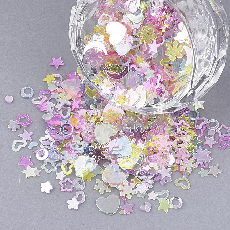 Honeyhandy Ornament Accessories, PVC Plastic Paillette/Sequins Beads, Mixed Shapes, Mixed Color, 2~6x1.5~6x0.4mm