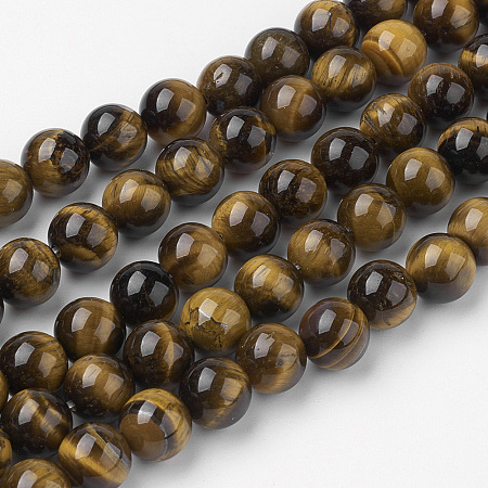 ARRICRAFT Natural Yellow Tiger Eye Bead Strands, Round, Grade AB+, 8~8.5mm, Hole: 1mm, about 45~47pcs/strand, 14.9 inches(38cm)