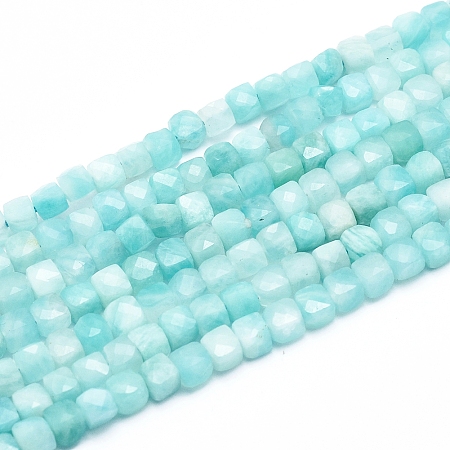 Arricraft Natural Amazonite Beads Strands, Grade AB, Faceted, Cube, 3~4x3~4x3~4mm, Hole: 0.6mm, about 98~108 pcs/Strand, 15.55 inches(39.5cm)