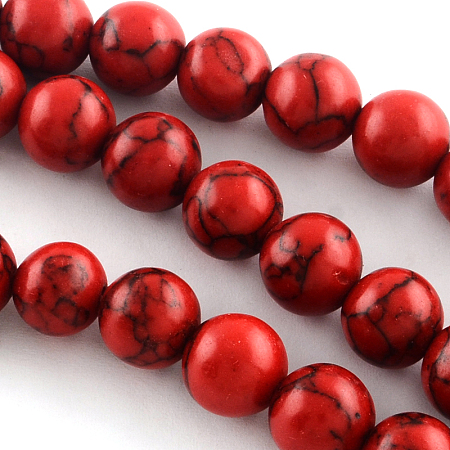 Arricraft Synthetical Turquoise Gemstone Round Bead Strands, Dyed, Red, 8mm, Hole: 1.5mm, about 52pcs/strand, 15.7 inches