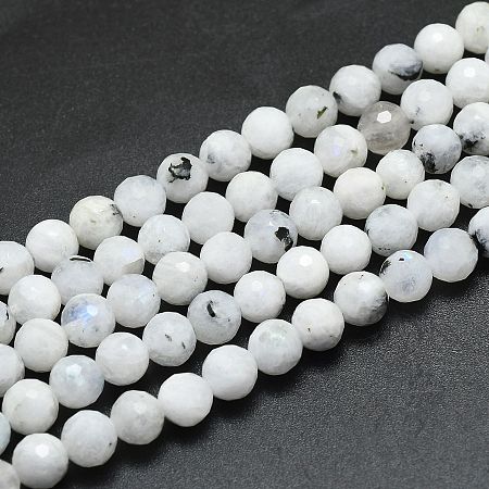 ARRICRAFT Natural Moonstone Beads Strands, Round, Faceted(128 Facets), Alice Blue, 6mm, Hole: 0.8mm, about 64pcs/strand, 15.35 inches(39cm)