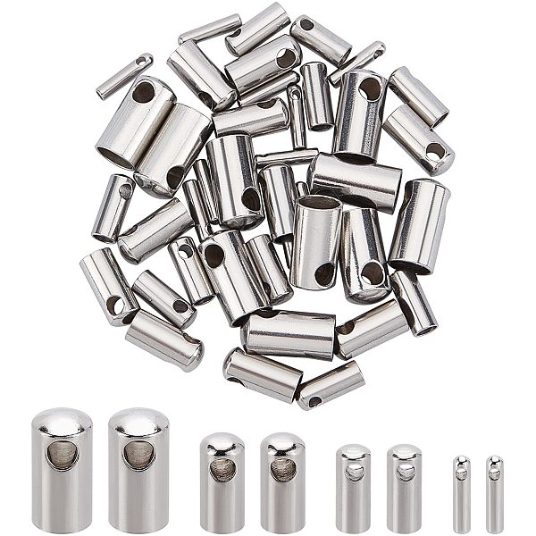 Unicraftale 40pcs 12341mm Stainless Steel Color Cord End Caps 304