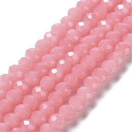 Honeyhandy Baking Painted Imitation Jade Glass Bead Strands, Faceted Rondelle, Pink, 6x5mm, Hole: 1.2mm, about 85pcs/strand, 16.73''(42.5cm)