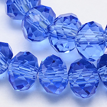 Honeyhandy Handmade Glass Beads, Faceted Rondelle, Medium Blue, 10x7mm, Hole: 1mm, about 70~72pcs/strand