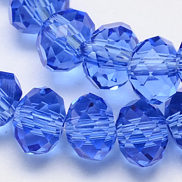 Honeyhandy Handmade Glass Beads, Faceted Rondelle, Medium Blue, 10x7mm, Hole: 1mm, about 70~72pcs/strand