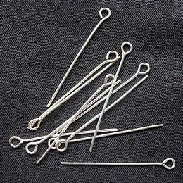 Silver Color Plated Brass Eye Pin Jewery Making Findings, Cadmium Free & Lead Free, 30x0.7mm, Hole: 2mm