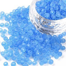 Honeyhandy Glass Seed Beads, Frosted Colors, Round, Sky Blue, 4mm, Hole: 1~1.5mm, about 4500pcs/pound