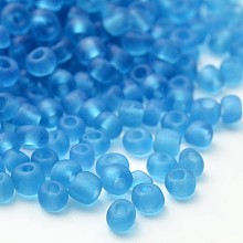 Honeyhandy 12/0 Frosted Round Glass Seed Beads, Sky Blue, Size: about 2mm in diameter, hole:1mm, about 3304pcs/50g