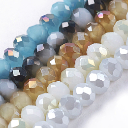 Honeyhandy Electroplate Glass Faceted Rondelle Beads Strands, Imitation Jade, Half Plated, Mixed Color, 3x2mm, Hole: 1mm, about 123~127pcs/strand, 13.7~14.1 inch(35~36cm)