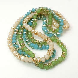 Honeyhandy Electroplate Glass Faceted Rondelle Beads Strands, Imitation Jade, Half Plated, Mixed Color, 4x3mm, Hole: 1mm, about 123~127pcs/strand, 16.5~16.9 inch(42~43cm)