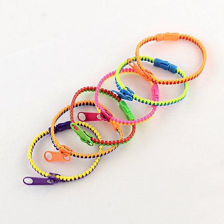 Honeyhandy Plastic Zipper Bracelets, Mixed Color, 190x5.5mm