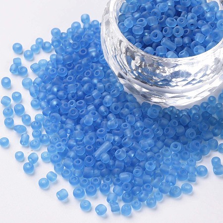 Honeyhandy Glass Seed Beads, Frosted Colors, Round, Sky Blue, 3mm