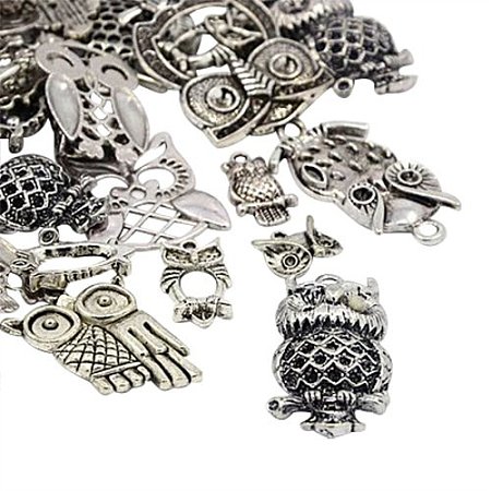 ARRICRAFT 500g Antique Silver Mixed Owl Tibetan Style Pendants for Crafting Jewelry Making