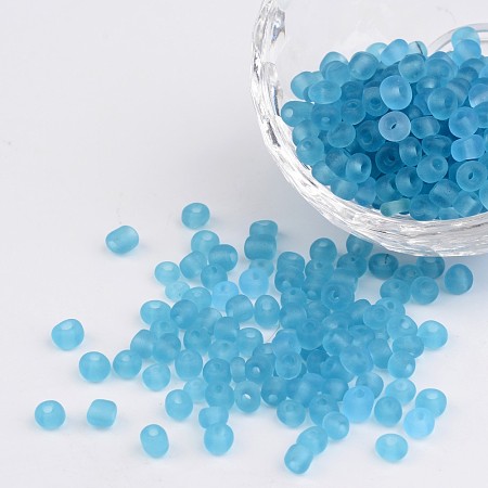 Honeyhandy 6/0 Frosted Round Glass Seed Beads, Sky Blue, Size: about 4mm in diameter, hole:1.5mm, about 495pcs/50g