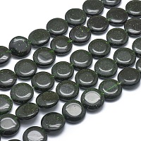 Arricraft Synthetic Green Goldstone Beads Strands, Flat Round, 14x4mm, Hole: 0.5mm, about 28pcs/strand, 15.3 inches(39cm)