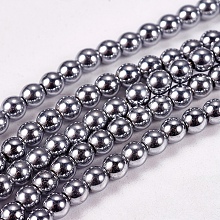 Arricraft Electroplate Non-magnetic Synthetic Hematite Beads Strands, Round, Grade A, Platinum Plated, 3mm, Hole: 1mm, about 127pcs/strand, 16 inches