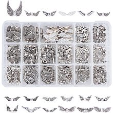 PandaHall Elite About 270 Pcs Tibetan Alloy Angel Wing Charm Spacer Beads 18 Styles for Jewelry Making Antique Silver