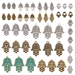 Tibetan Style Alloy Hamsa Hand/Hand of Fatima/Hand of Miriam Pendants, Mixed Color, 21x15x1.5mm, Hole: 2mm; 48pcs/bag