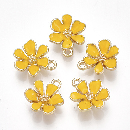 Honeyhandy Alloy Pendants, with Enamel, Flower, Light Gold, Gold, 15x12.5x4mm, Hole: 1.4mm