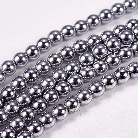 Arricraft Electroplate Non-magnetic Synthetic Hematite Beads Strands, Round, Grade A, Platinum Plated, 3mm, Hole: 1mm, about 127pcs/strand, 16 inches