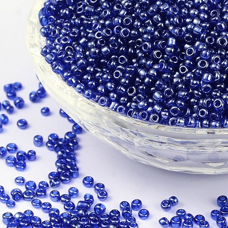 ORNALAND 12/0 Glass Seed Beads, Transparent Colours Lustered, Round, Blue, 2mm, Hole: 1mm; about 12000pcs/bag