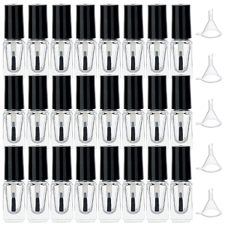 BENECREAT Transparent Glass Nail Polish Empty Bottle, with Brush and Plastic Funnel Hopper, Clear, Bottle: 1.75x1.75x6.1cm; 3ml/bottle, 24pcs/box