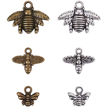 Arricraft 180pcs Honeybee Charms Pendants, 3 Style Antique Silver Bronze Bee Pendants Charms for Earring Bracelet Necklace Making