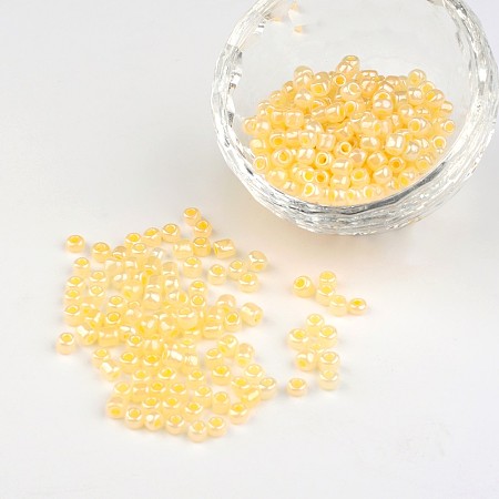 Honeyhandy DIY Craft Beads 6/0 Ceylon Round Glass Seed Beads, Champagne Yellow, Size: about 4mm in diameter, hole:1.5mm, about 495pcs/50g