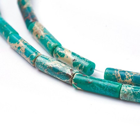 Arricraft Natural Imperial Jasper Beads Strands, Dyed, Column, Dark Turquoise, 13~14x4~4.5mm, Hole: 1mm, about 29pcs/strand, 15.35 inches~15.7 inches(39~39.9cm)