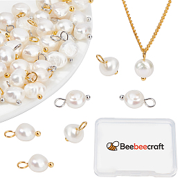 Beebeecraft 40Pcs 2 Colors Freshwater Pearl Charms Baroque Natural Irregular White Pearl Dangle Drop Charms Pendant for DIY Bracelet Necklace Jewelry Making