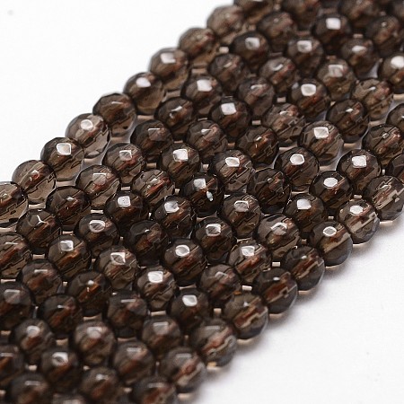 Arricraft Natural Smoky Quartz Beads Strands, Faceted, Round, 4mm, Hole: 1mm, about 90pcs/strand, 14.9 inches~15.1 inches