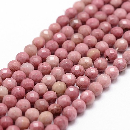 ARRICRAFT Natural Rhodonite Beads Strands, Faceted, Round, Pale Violet Red, 4mm, Hole: 1mm, about 96pcs/strand, 14.9 inches~15.1 inches