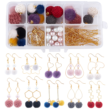 SUNNYCLUE DIY Fabric Pendants Earring Making Kits, include Alloy Links, Brass Links & Earring Hooks, Iron Jump Rings & Eye Pin, Glass Pearl Beads, Mixed Color, 16~19x15~17mm, Hole: 1.6mm; 2pcs