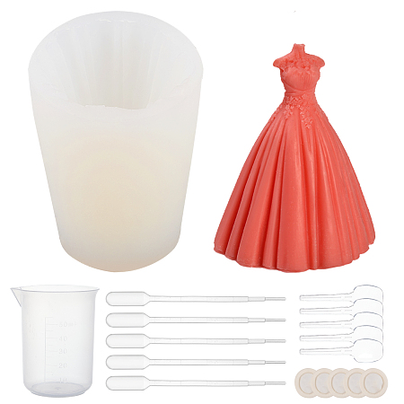 Olycraft Wedding Dress Food Grade Silicone Molds Kits, Fondant Molds, For DIY Cake Decoration, Chocolate, Candy, Soap, UV Resin & Epoxy Resin Making, with Plastic Pipettes, Latex Finger Cots, Clear, 75x68x80mm, Inner Size: 65x58mm