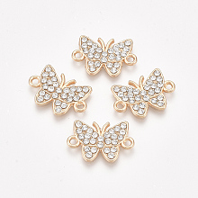 Honeyhandy Alloy Links connectors, with Rhinestone, Butterfly, Crystal, Golden, 13x19x2mm, Hole: 1.5mm